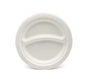 9 Zoll biologisch abbaubare tragbare öl beständige stapelbare, auscks ichere, tragbare, runde Platte mit 2 Fach, Bagasse-Faser