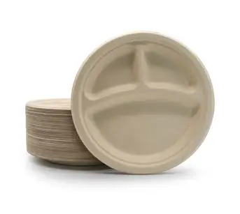 9 Zoll dicht mikrowellen geeignet, nachhaltig Großhandel Gefrier schrank sicher Bagasse 3 Fach Einweg platte